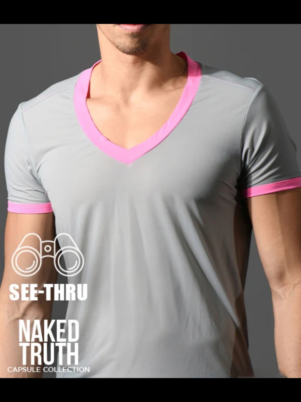 Andrew Christian Grey Tee with Pink Trim Retro Style